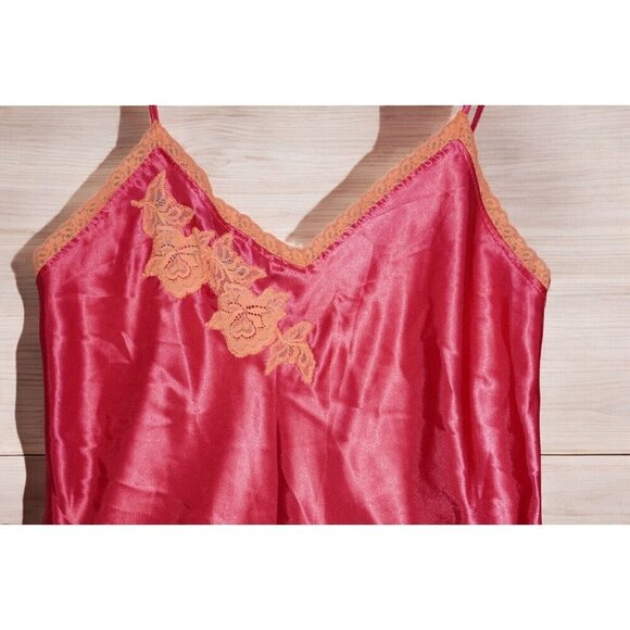 Valerie Stevens Satin Slip Dress Size M Red Lace Trim Vintage Y2K Lingerie - Picture 7 of 16